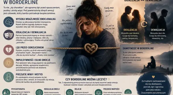 Idealizacja i dewaluacja w borderline: od skrajnego uwielbienia do odrzucenia. Obraz ukazuje cykl emocjonalny.