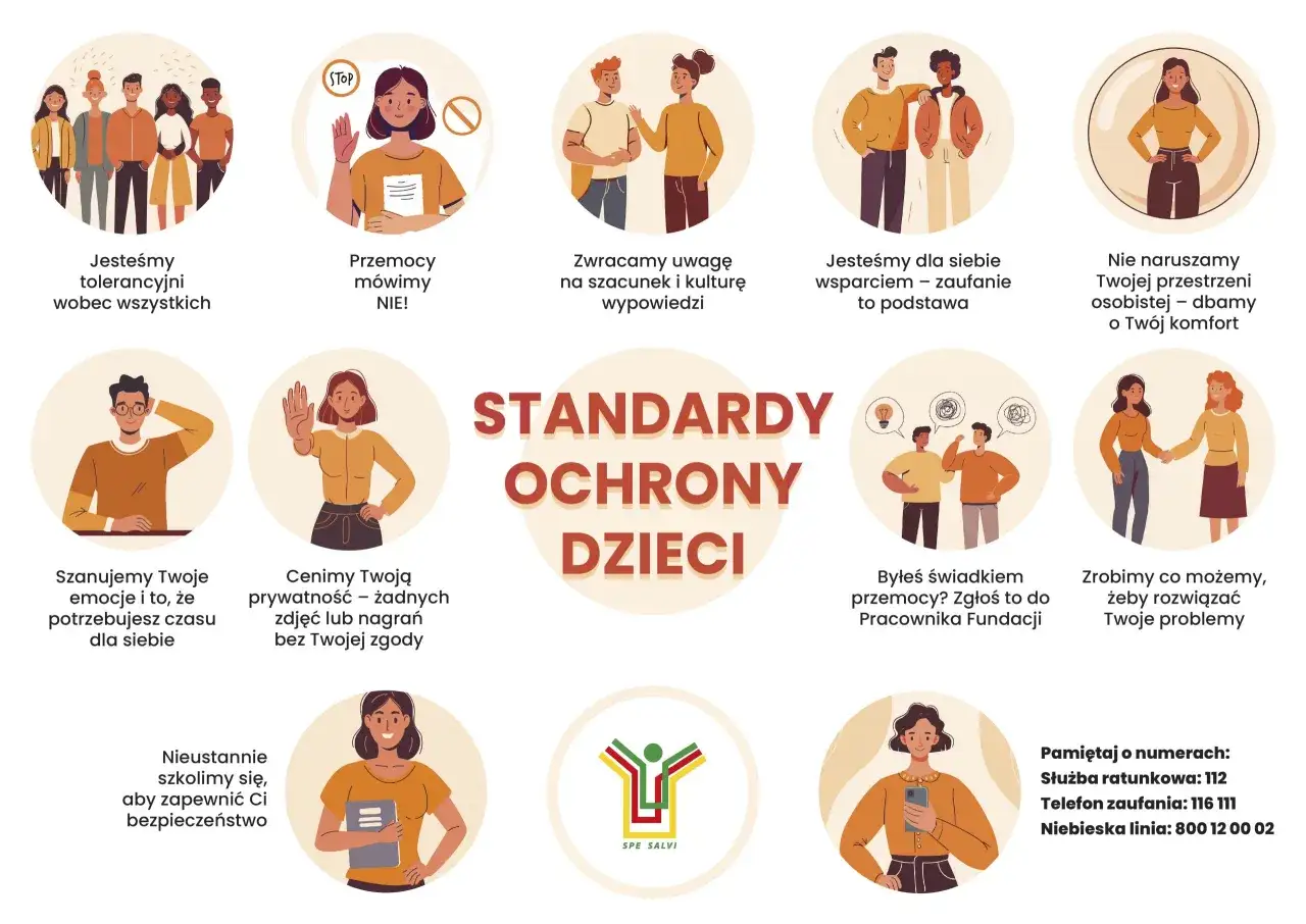 Standardy ochrony dzieci: tolerancja, szacunek, wsparcie. Przemocy mówimy NIE! Zgłoś bullying, jeśli jesteś świadkiem.