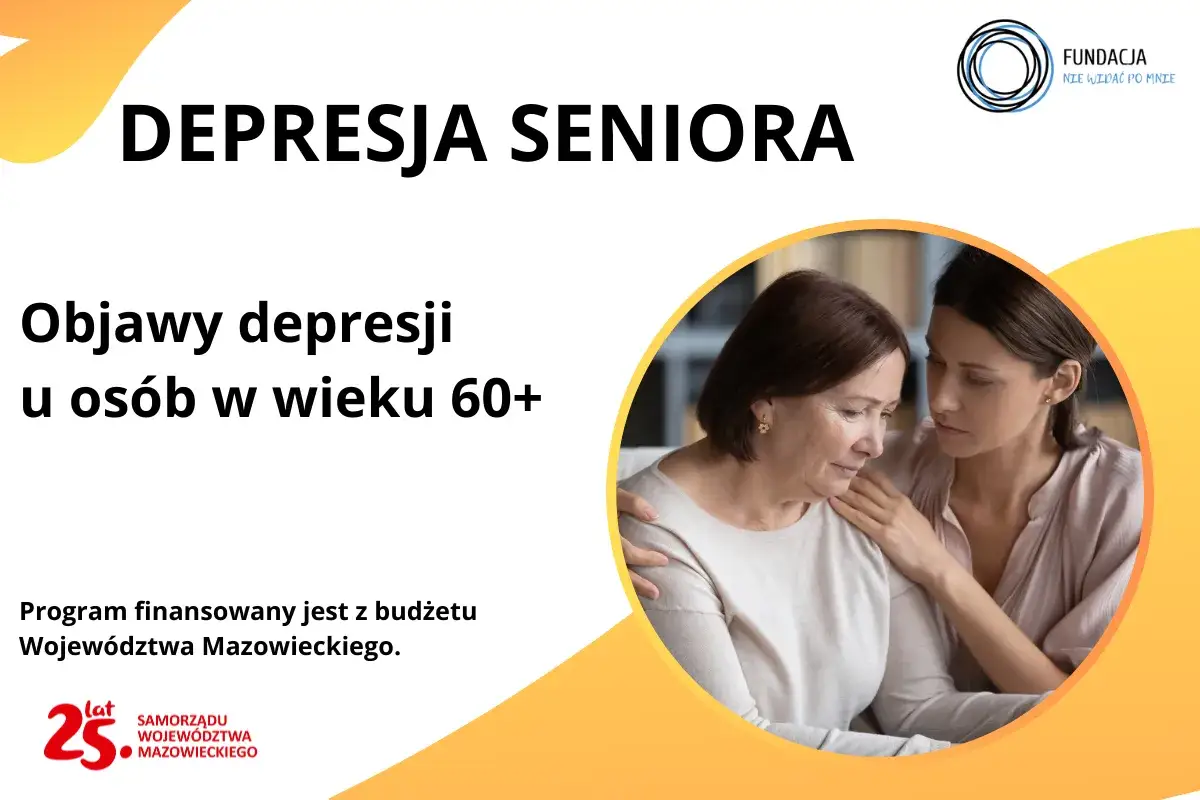Młoda kobieta pociesza starszą, która może cierpieć na depresję starczą. Obraz promuje świadomość objawów depresji u seniorów.