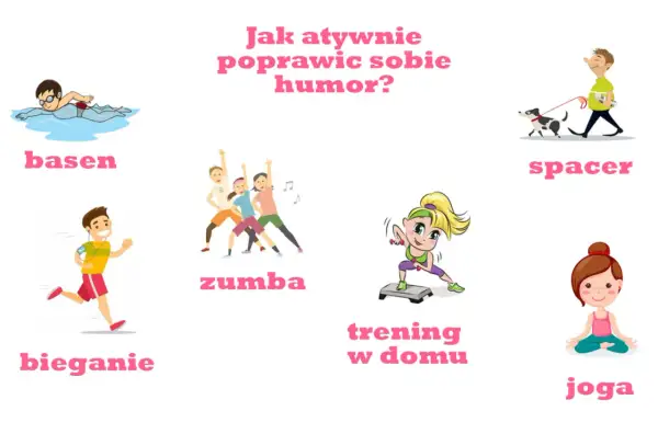Jak aktywnie poprawić sobie humor? Pływanie, bieganie, zumba, trening w domu, spacer z psem i joga to świetne sposoby na dobry nastrój.