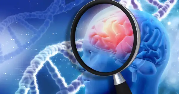 Badanie mózgu pod lupą, szukając przyczyn katatonii. DNA w tle sugeruje genetyczne podłoże.