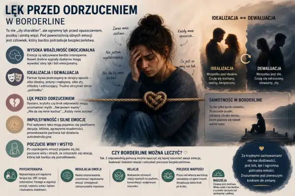 Idealizacja i dewaluacja w borderline: od skrajnego uwielbienia do odrzucenia. Obraz ukazuje cykl emocjonalny.