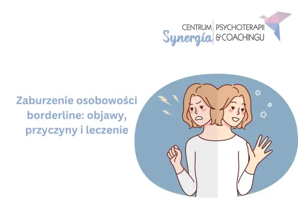 Ilustracja przedstawia osobę z dwoma twarzami, symbolizującą zmienne nastroje i trudności w relacjach, typowe dla zaburzenia borderline: objawy.